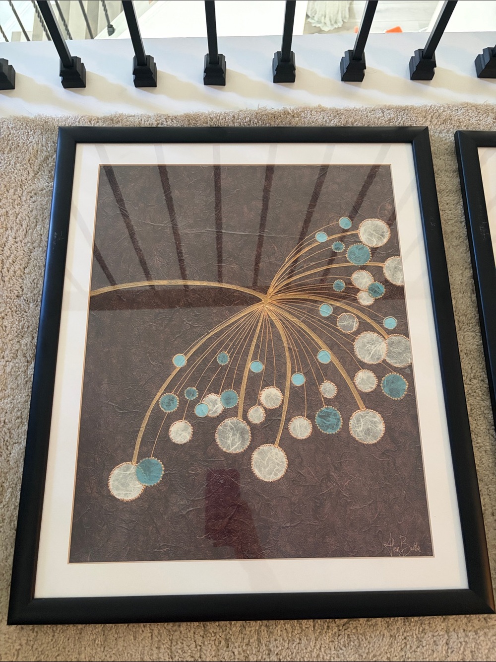 Set of 3: Alan Buckle Framed Floral Burst Wall Art in Teal, White & Gold